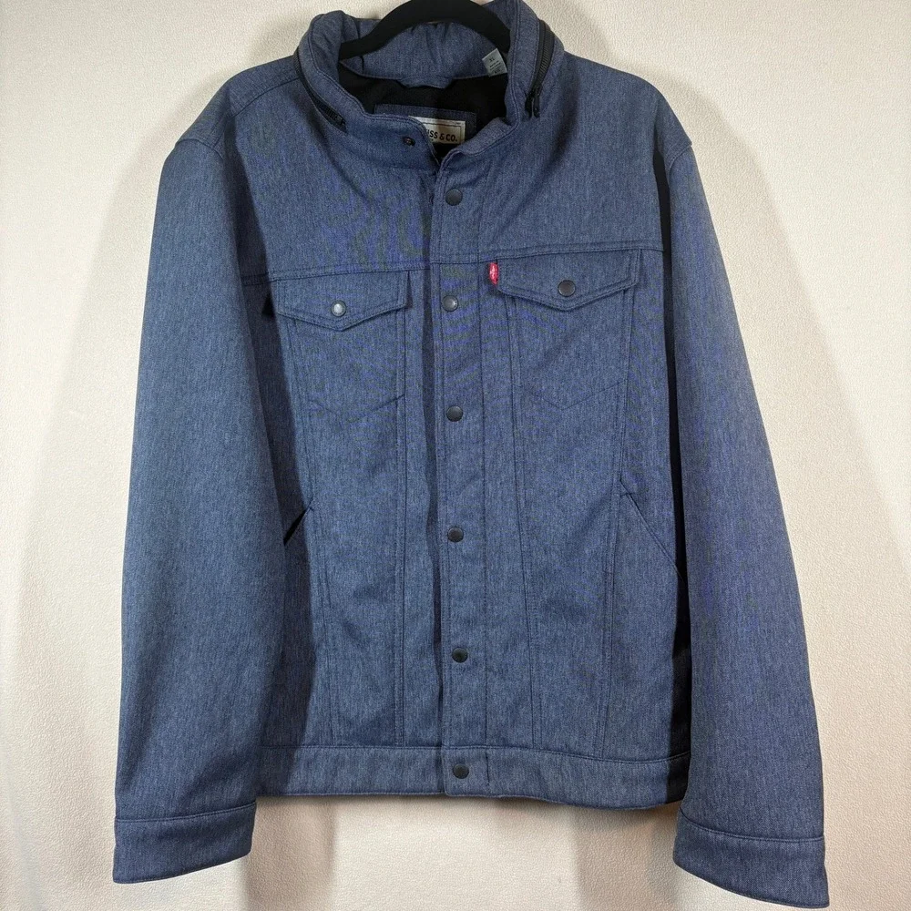 Levis Mens Soft Shell Stand Collar Commuter Trucker Jacket XL Blue Staple